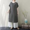 New 2025 Plus Size Summer Dress Plaid Women Basic Casual Short Sleeve Dress Loose Long Dress
