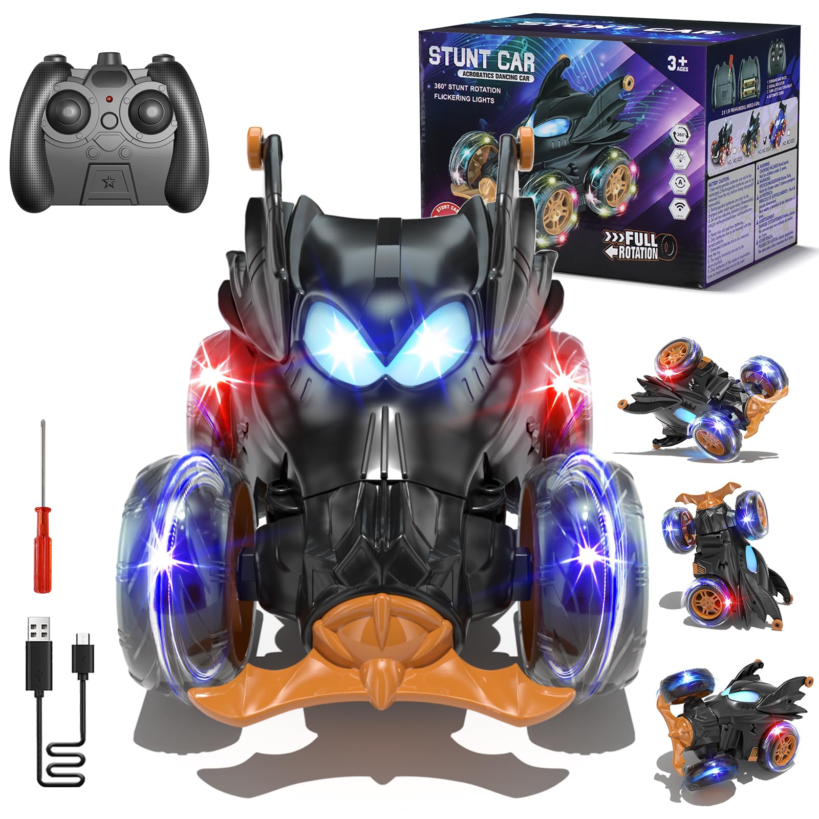 

Бетмен Радіокерований Деформований Автомобіль Дитяча Іграшка 360° Трюковий Переворот Світлодіодні Вогні Перезаряджуваний Міцний Для Гри в Приміщенні чорний