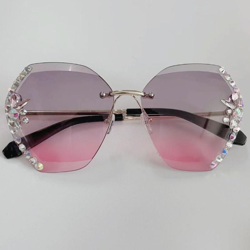 Luxury Brand Designer Vintage Rimless Rhinestone Sunglasses Women Men Fashion Gradient Lens Sun Glasses Shades For Female
