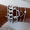 5pcs Vintage Exaggerated Minimalist Heart Bracelet Set Boho Chunky Silver Color Thick Chain Bead Bracelets For Women Jewelry New
