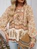 Spring/Summer 2025 Bohemian V-Neck Tie Long Sleeve Print Top for Women.