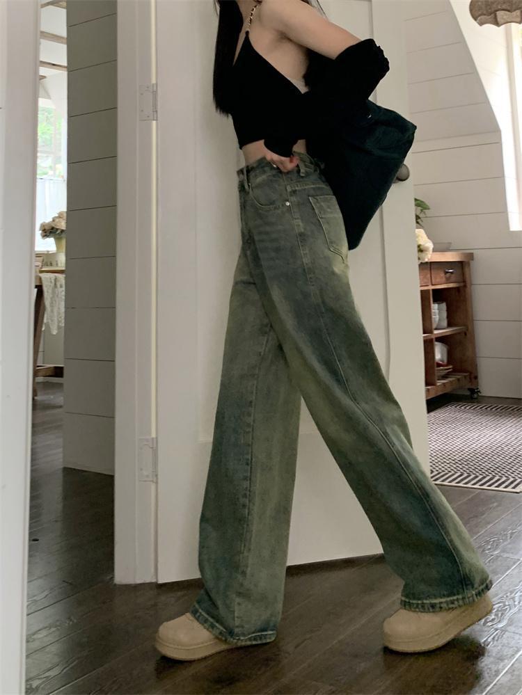 High-Waisted Retro American Wide-Leg Jeans for Women