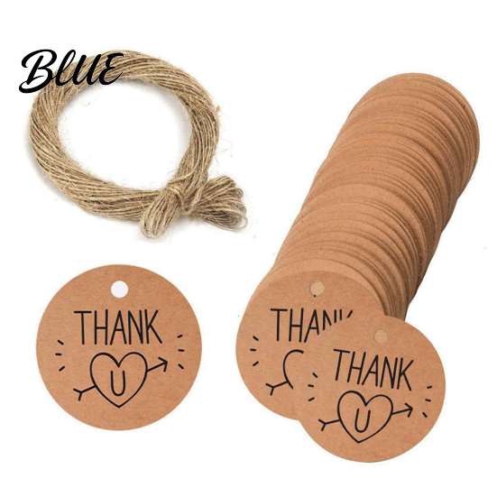 Rustic Wedding Favor Tags 100Pcs Paper Thank You with String, Round Gift Tags, Pre-Punched Hole Hanging for Party Favors and DIY Packaging Birthday