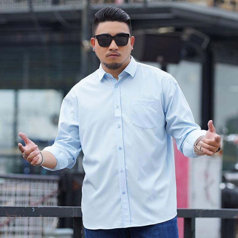 Oversized Men's Casual Shirt Men's Business Loose Fit Plus Fat Large-sized Solid Color Long Sleeved Shirt