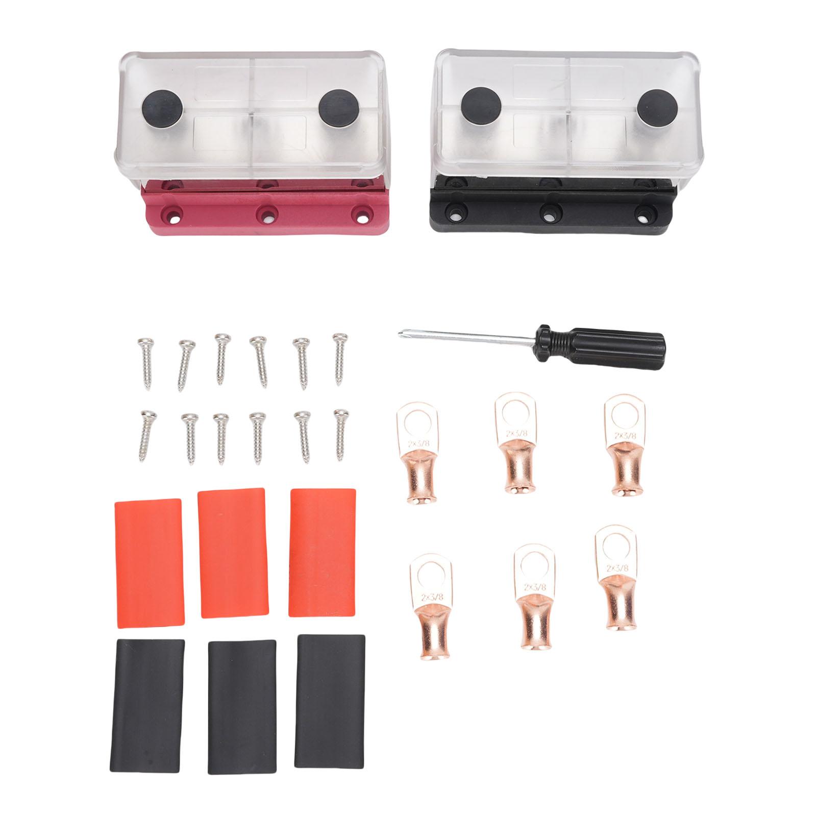 2Pcs Bus Bar 600A Power Distribution Block Single Row 3 Way M10 Studs for Marine Car RV Boat Negative Wire with Copper