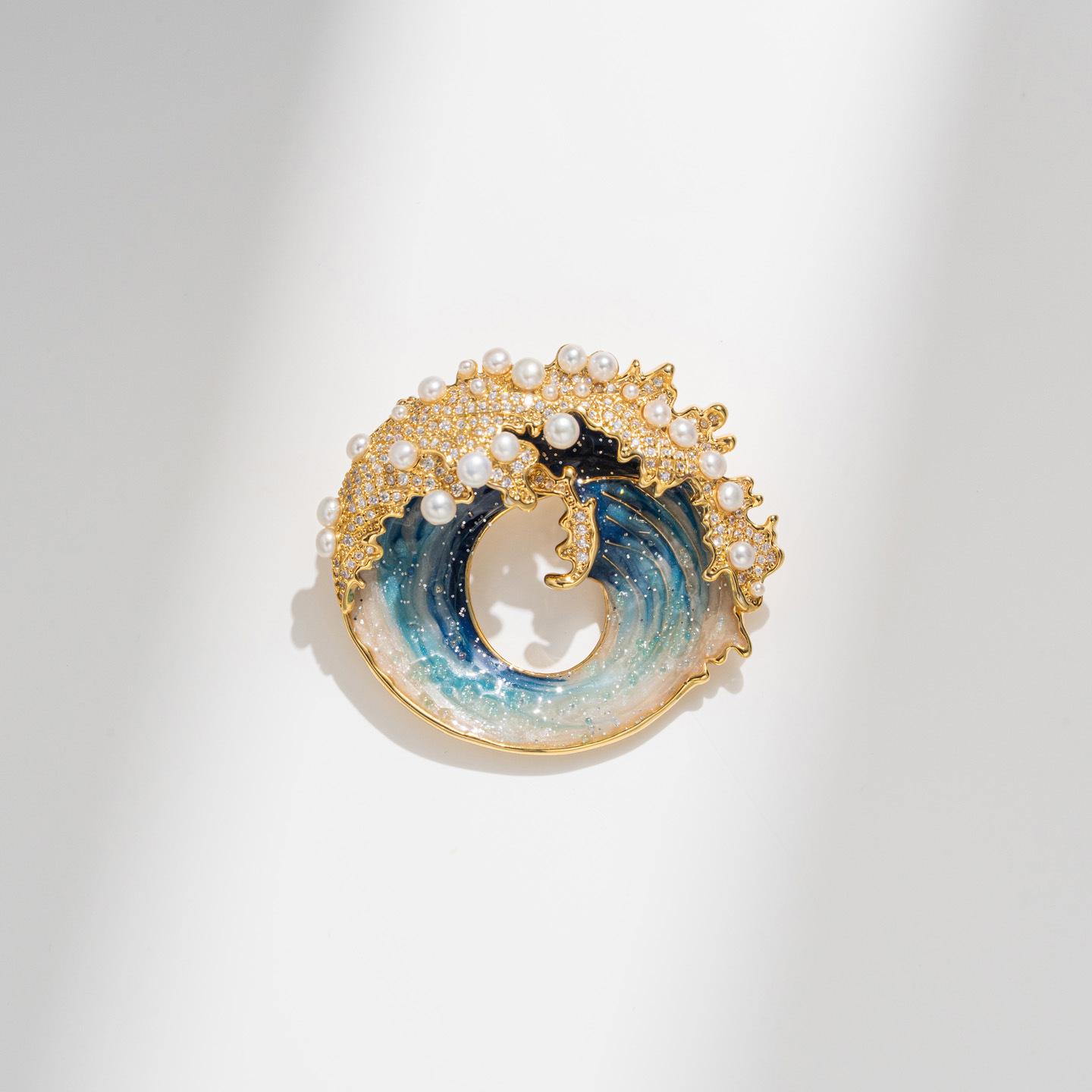 Bo Xin Yun Exquisite Starry Sky Wave Brooch with Freshwater Pearl