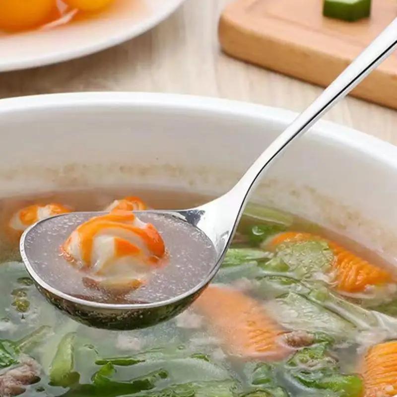 Feel Comfortable Small Spoon Household Stainless Steel Ladle Tableware Thickened Material Round Spoon Long Handle