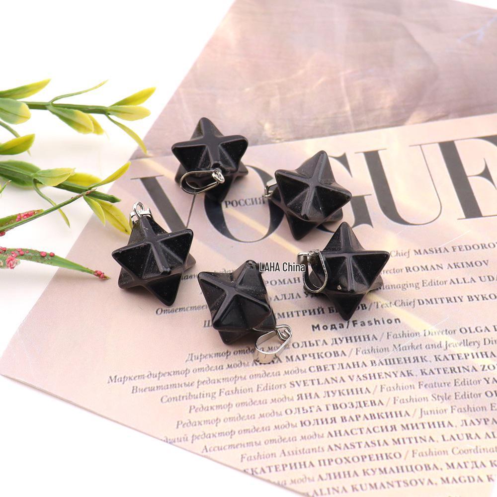 24mm Natural Agate Amethyst & Rose Quartz Hexagram Pendant