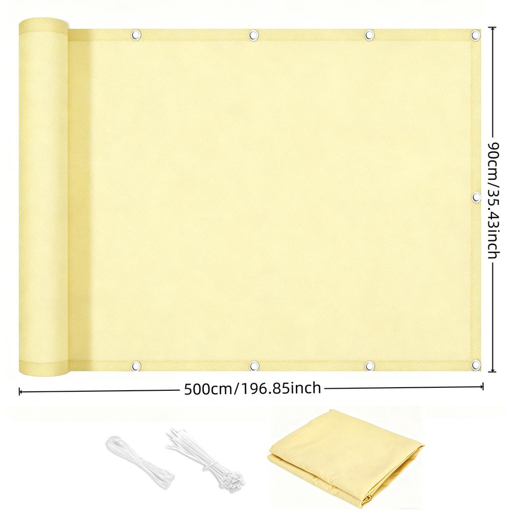 Balcony Privacy Screen, Outdoor Sunshade Fabric, Garden Fence Cover, Apartment Railing Protector with Rope Tie-Downs - Beige
