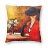 Lady With Hat Cafe De Paris Square Pillowcase Polyester Linen Velvet Printed Decorative Throw Pillow Case Room Cushion Cover
