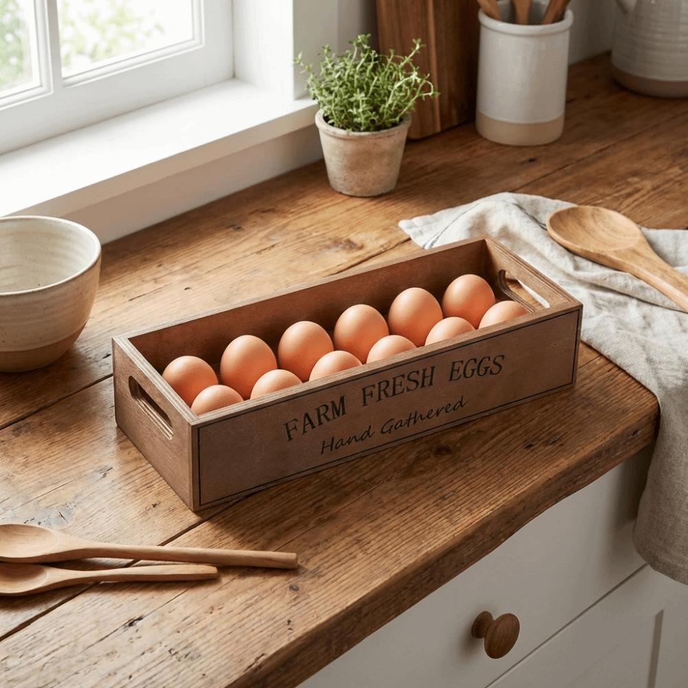 Open-Top Lid Wood Egg Case Large Capacity Rustic Egg Storage Box Space Saving Wooden Egg Display Crates Farmhouse Use