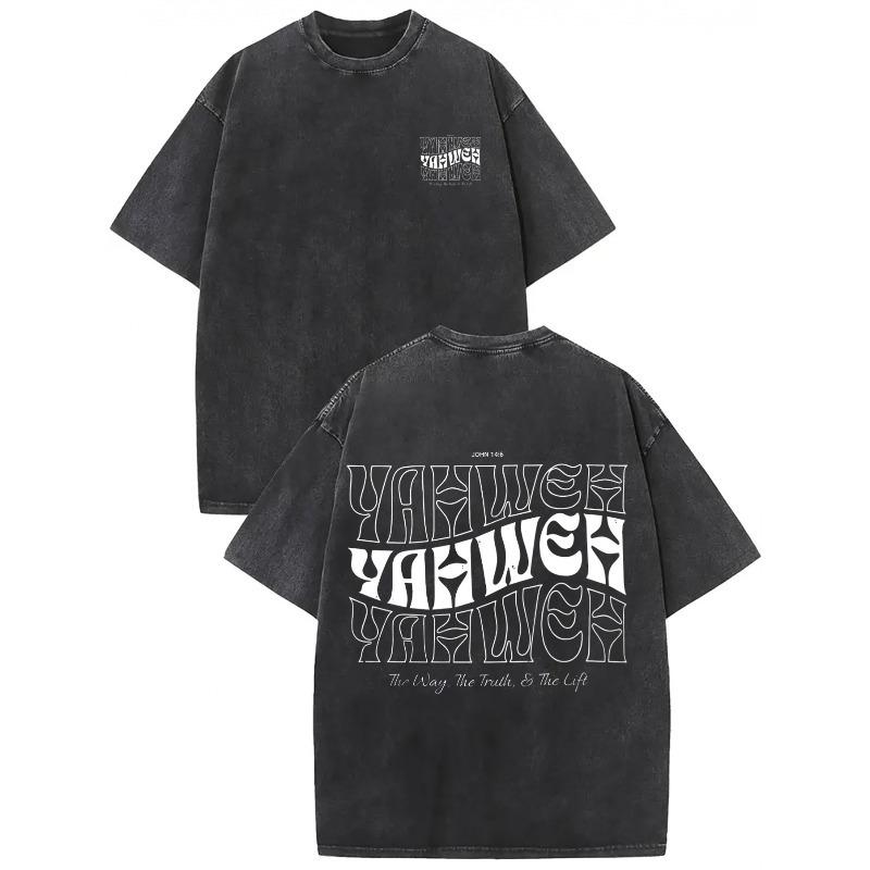 

Men s Cotton Vintage Washed T-Shirt with Jehovah Print - Casual Streetwear Round Neck Short Sleeve Tee, Fit for Daily & Outdoor Wear,All-Season Casual S