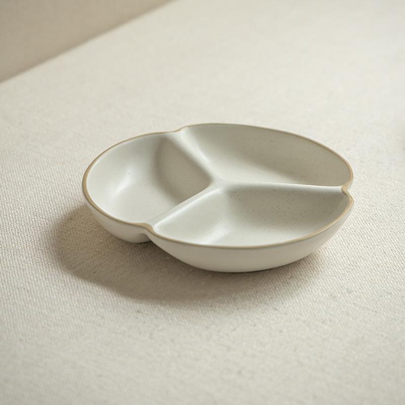 Simple Style Ceramic Three-Grid Plate, Fat Reduction Quantitative Plate, Household Breakfast Plate, Fruit Plate, Side Dish Plate, Dumpling Plate