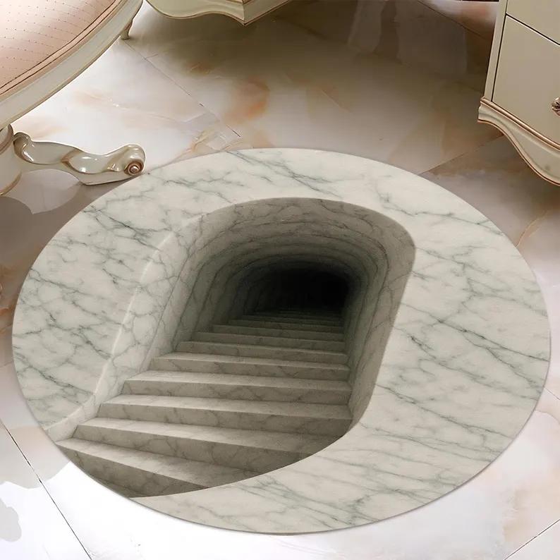 Gold Koi Fish Rug 3D Water Effect Mat Art Carpet Round Rug Modern Illusion Carpet Rug Non-Slip Floor Living Room Bedroom Mat