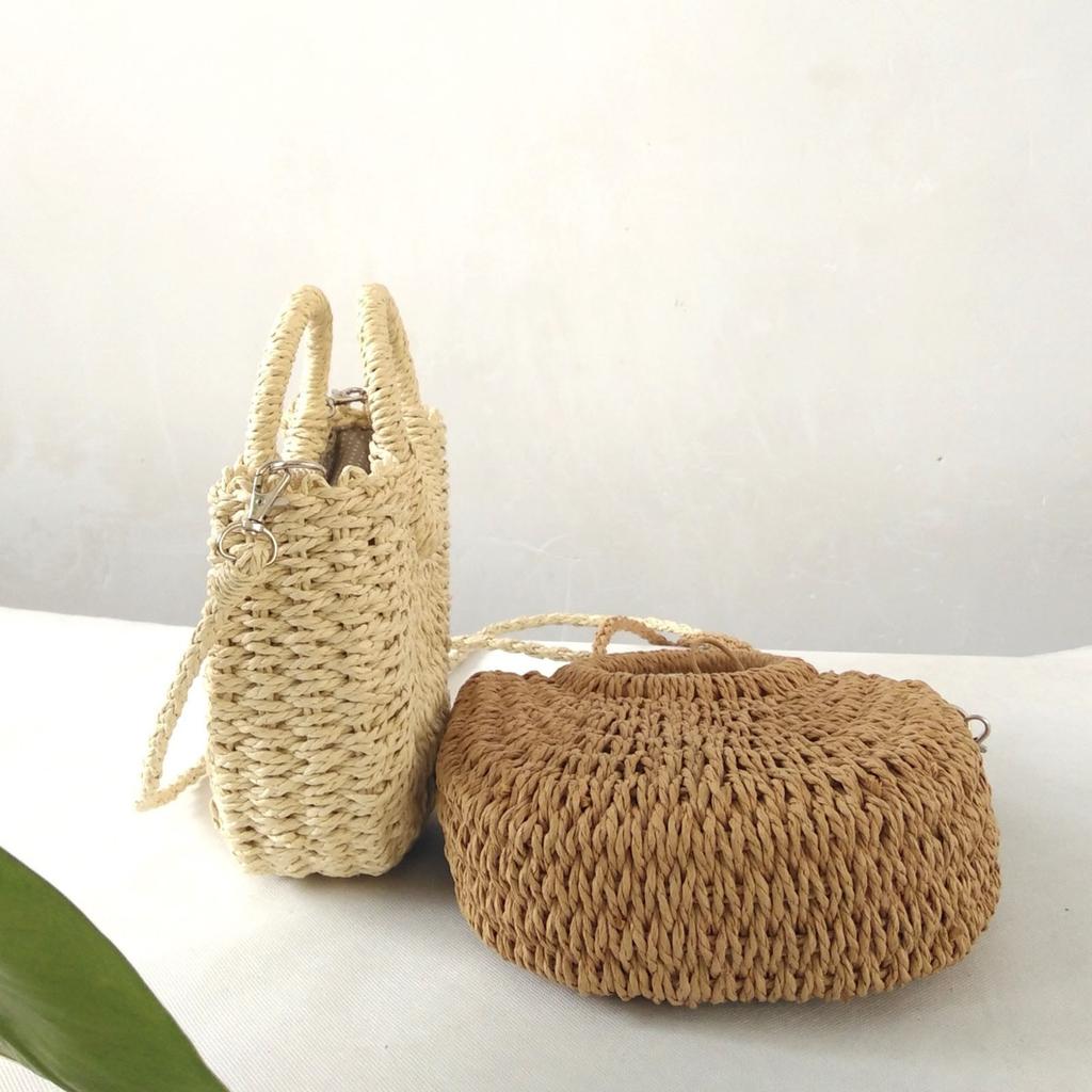 Fashion Vegetable Basket Bag Shoulder Crossbody Rattan Accompaniment Straw Bag Handmade Weaving