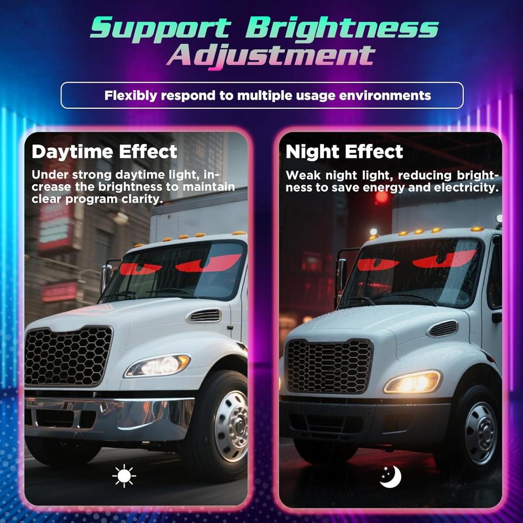 Devil Eyes Light for Windshield, 19.3"x4.3" Led Eyes, Led Flexible Film Screen for Cars, SUVs & Trucks, Programmable USB Matrix Panel, App/Remote