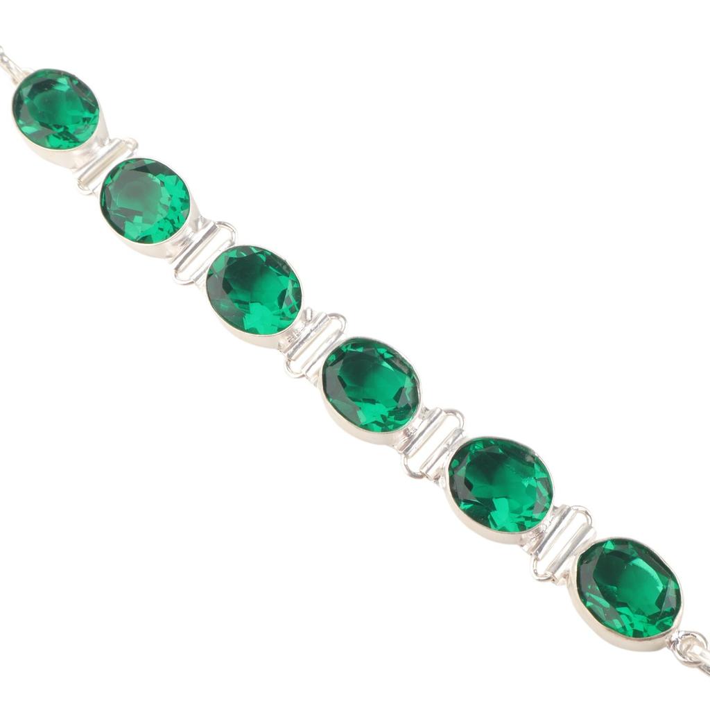 Oval Chrome Diopside Gemstone 925 Sterling Silver Jewelry Handmade Bracelet 8" RB-4-14