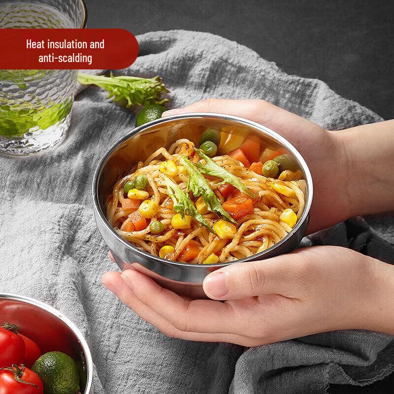 304 Stainless Steel Double-Layer Insulated Bowls, 12cm, 6-Pack