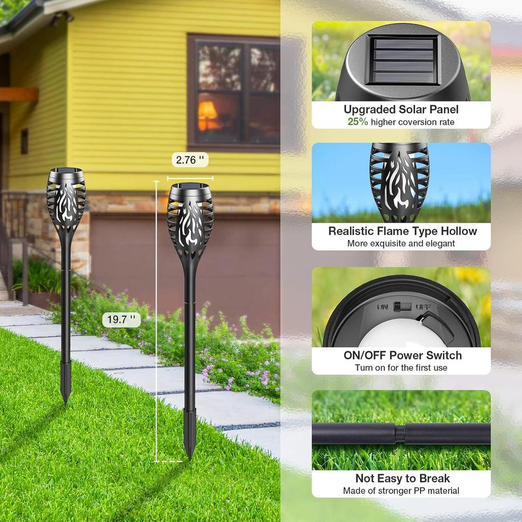 10 Pack Solar Torch Lights Outdoor Flickering Flame for Halloween Yard Patio Lawn Decor - Waterproof Solar Garden Lights