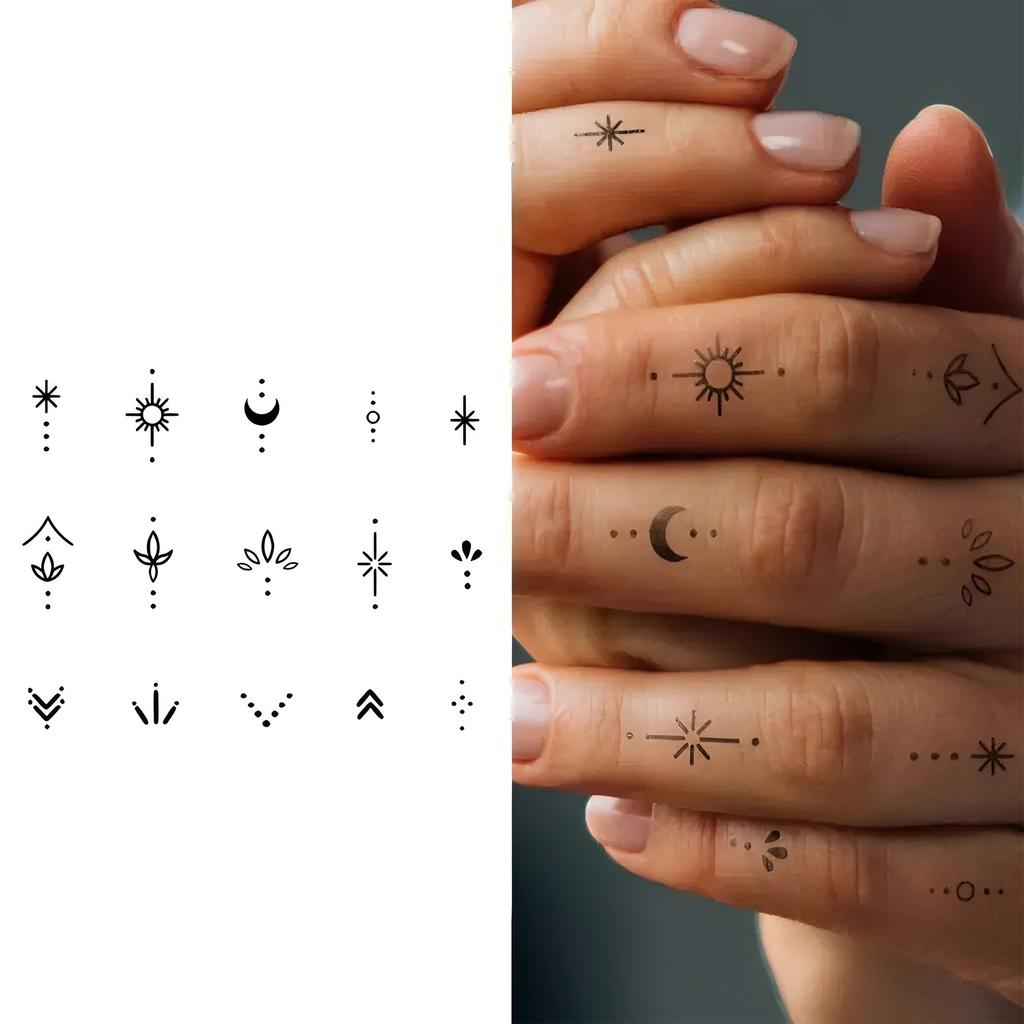 1 Hoja Araña Letra Flor Patrón Pequeño Tatuajes Temporales Para Mujeres Dedo, Pegatina de Tatuaje Falso Realista de Larga Duración