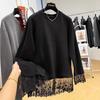 Luxury Lace Patchwork Plush Velvet Long Sleeve T-Shirt Women Autumn Winter Inner Wear Outer Wear Base Layer Trendy Top