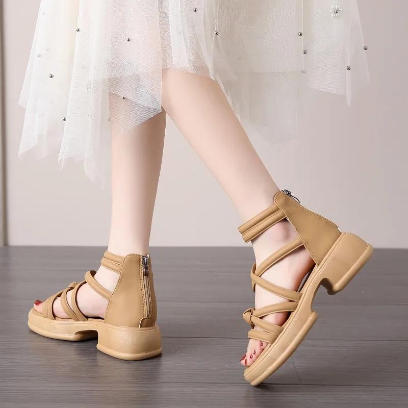 Fashion Roman Women Sandals Hot Sale Adult Shoes for Women Slip-On Solid Cross-tied Women's Sandals Sandalias De Mujer