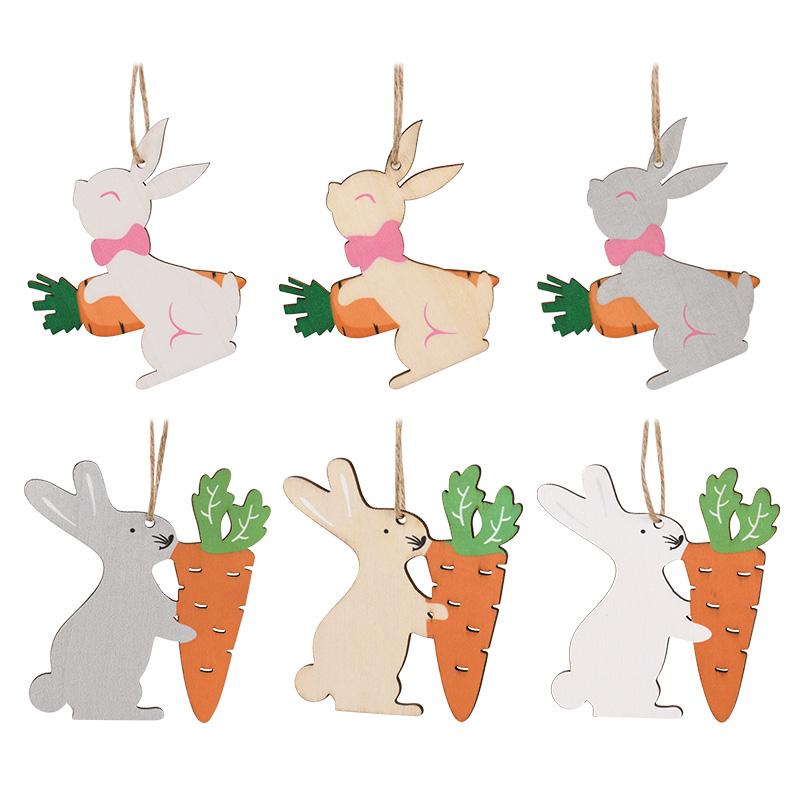 3Pcs Easter Cute Bunny Eggs Wooden Ornament Hanging Pendants with Rope 2025 Easter Home Decoration Kids Party Toy Gift Favors