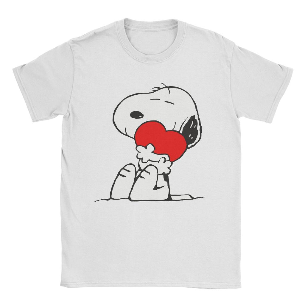 Vintage Snoopys with Heart TShirt for Unisex Crewneck Pure Cotton T Shirts Short Sleeve Tees Summer Clothes