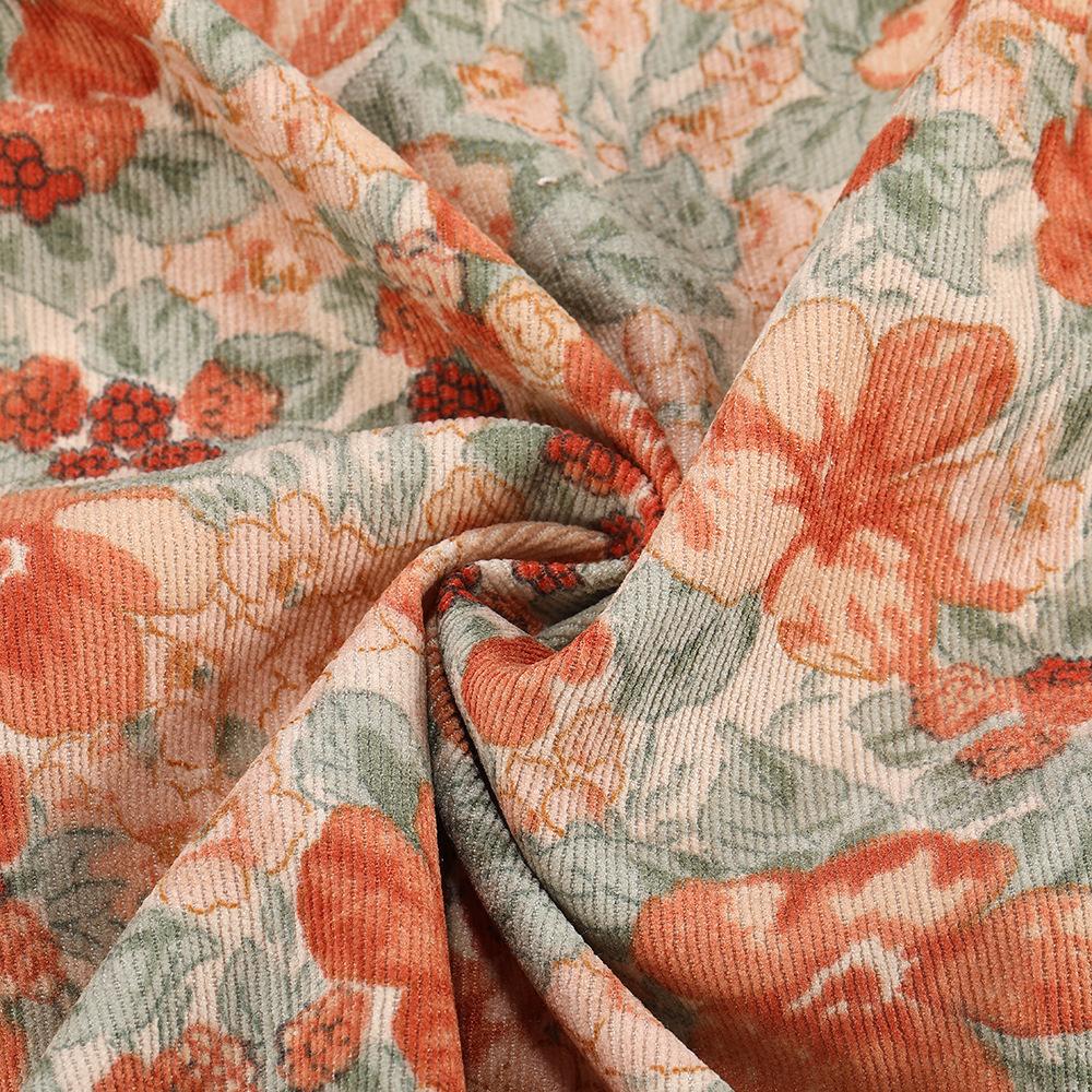 100*150CM Corduroy fabric small flower Polyester print cloth fashion Women's dress DIY clothing handmade Sewing quilting Luggage