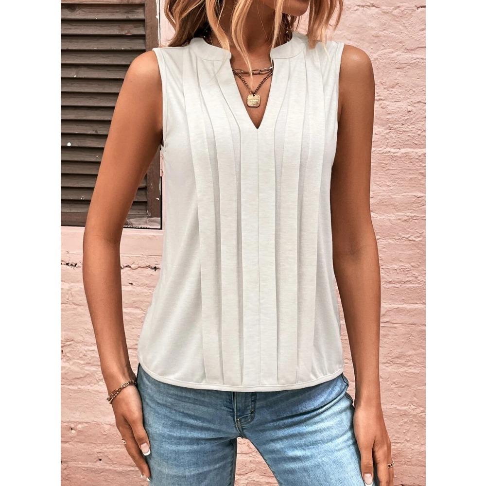 IHUASU Women's Summer Fashion Temperament Elegant Pleated V-neck Tank Top