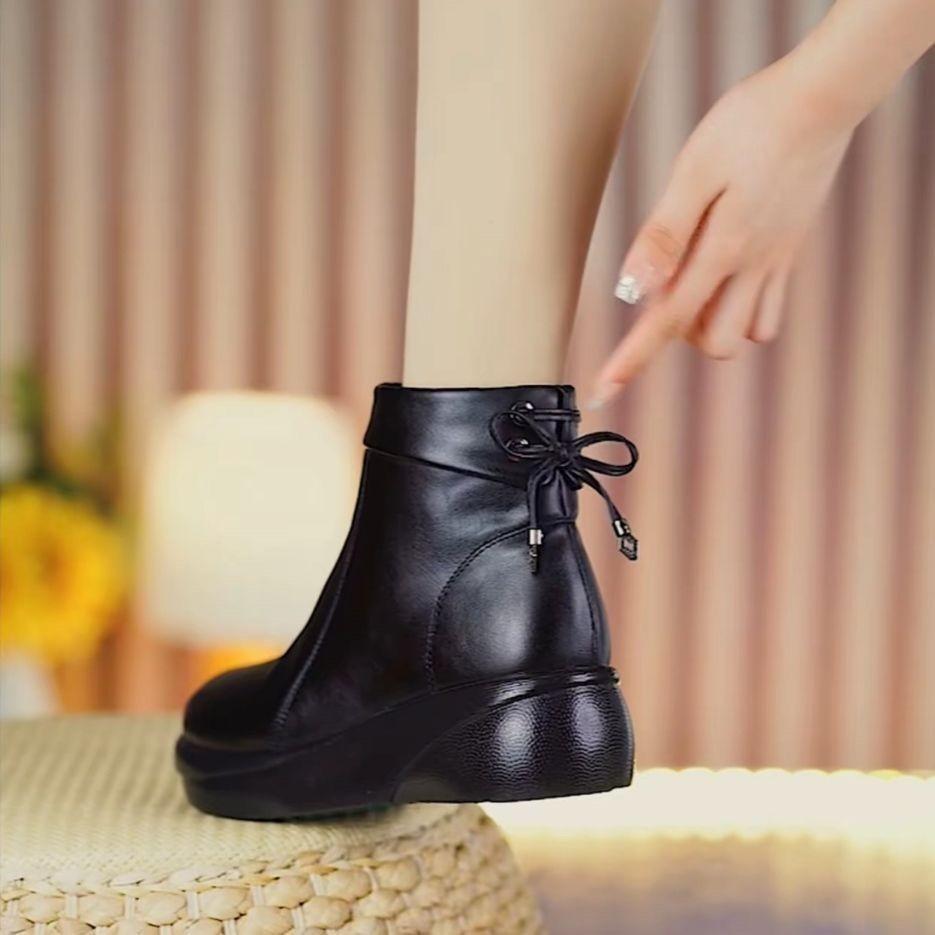Winter New Velvet Versatile Comfortable Short Boots Women's Platform Muffin Martin Boots Middle-aged Mother Cotton Shoes Soft Leather