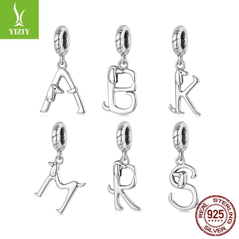Personalized Fun Dachshund Letter Pendant Accessories S925 Sterling Silver Letter Diy Beads