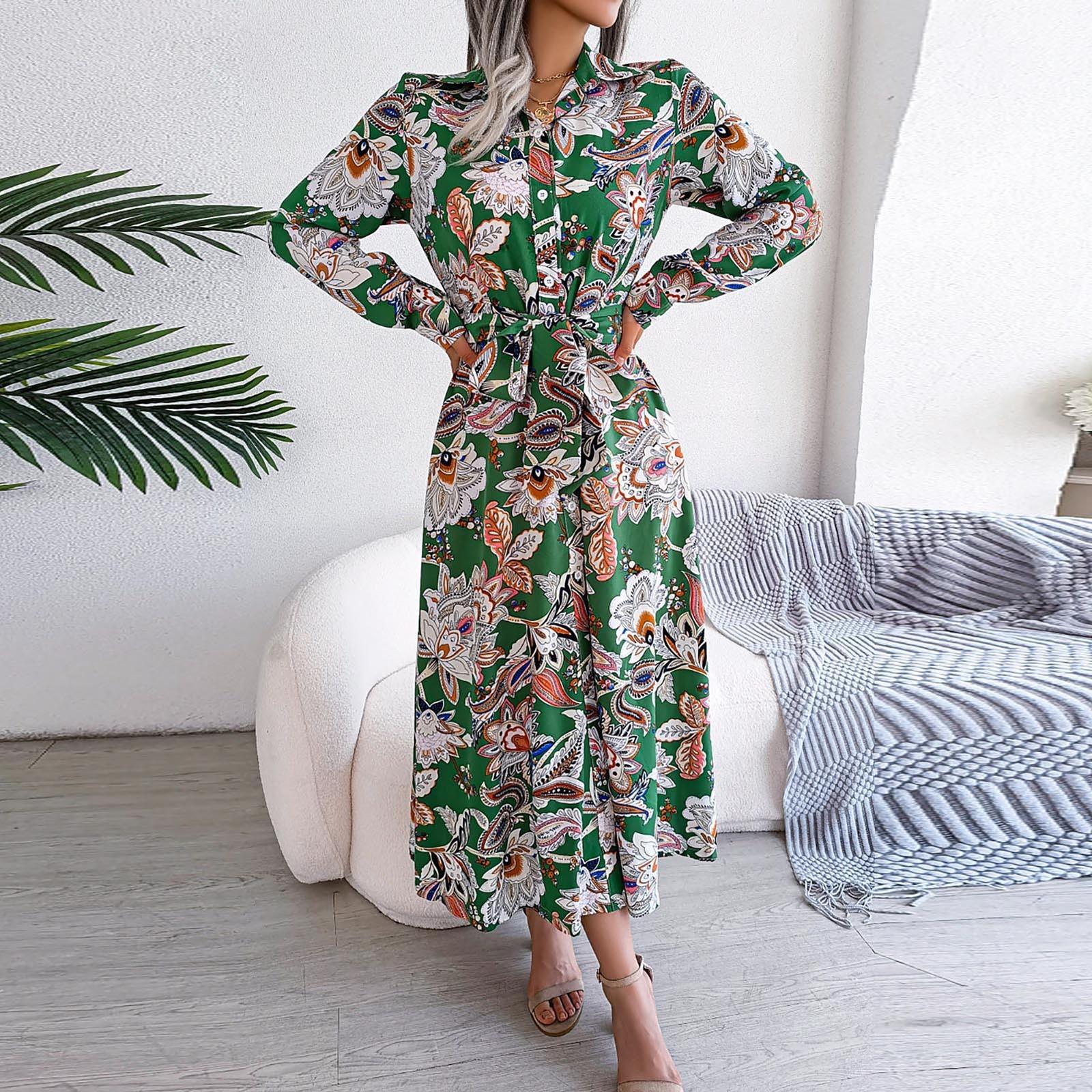 

Женское модное однотонное платье с v-образным вырезом и винтажными цветами с длинными рукавами L зелёный