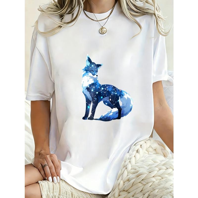 Oversized T Shirt Dress Black Cosmic Fox Print For Casual Wear