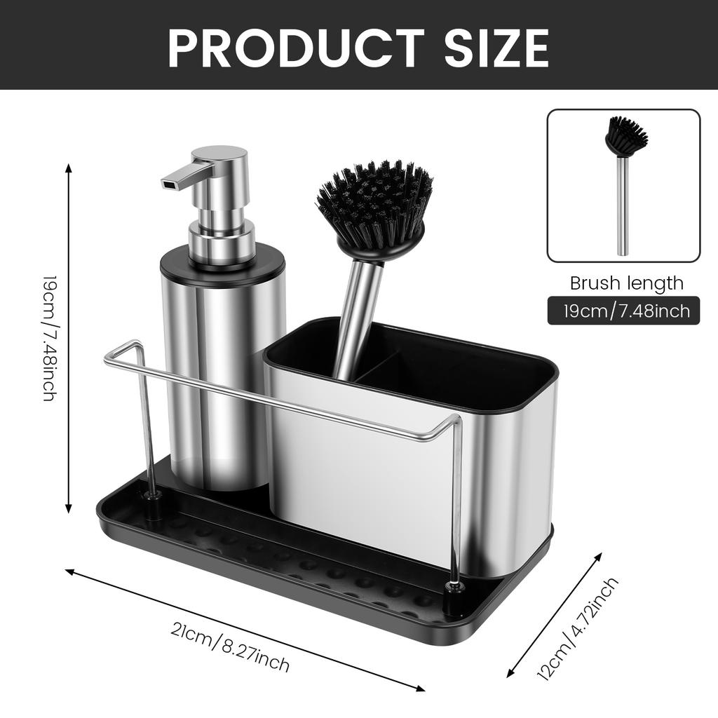 3-in-1 Zeepdispenser Pomp Set met Borstel Spons Houder Handdoekrek Keuken Spoelbak Afwasmiddel Dispenser Schoonmaakgereedschap Opbergruimte