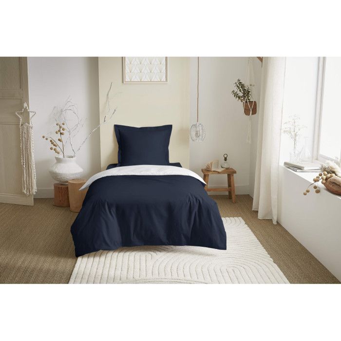 Parure de couette 2 Pièces réversible "Duo Premium" 140 x 200 cm Bleu Nuit/Neige
