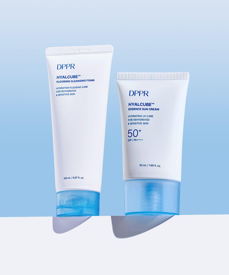 [2 SET] Hyaluronic Acid HyalCube Essence Sun Cream 50ml + Mildly Alkaline Cleansing Foam 150ml