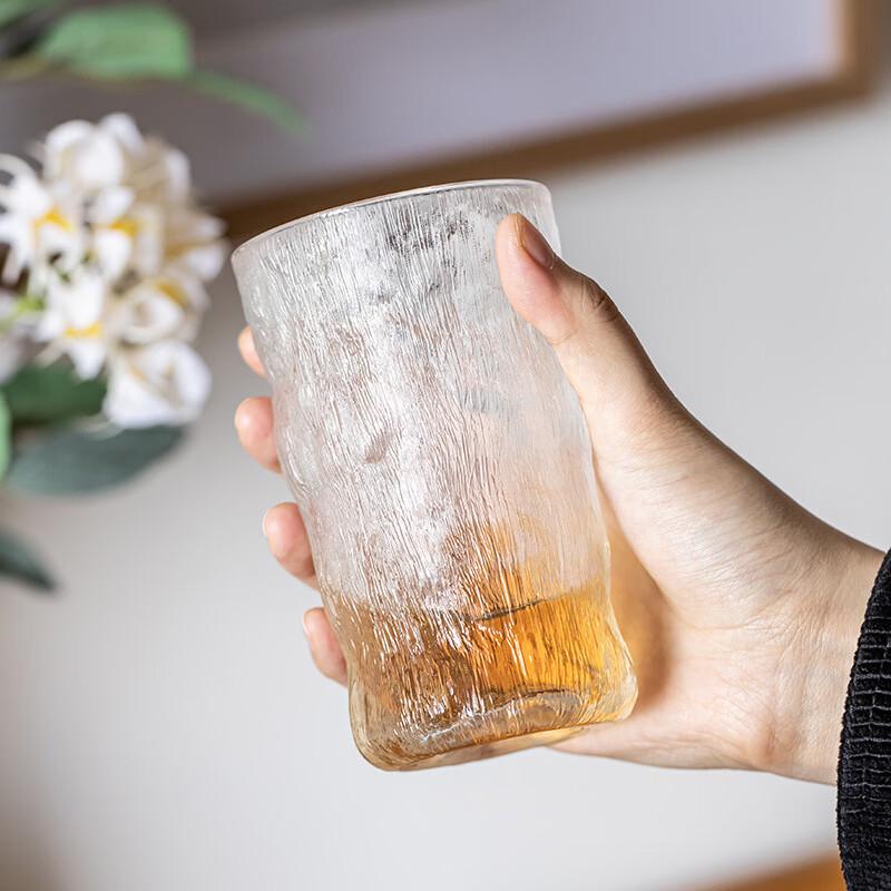 OLOEY Glacier Pattern Frosted Glass Water Cup with Handle
