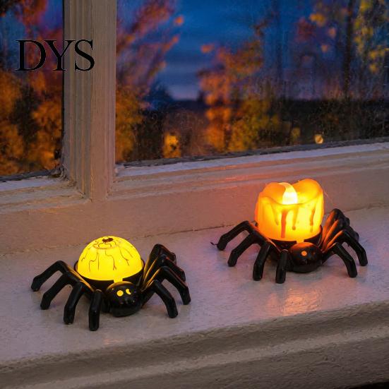 Indoor Festival Atmosphere Lamps Halloween Spider Tea Light Candle, Battery Operated Flameless Flickering LED Fake Candles Spooky Eyeball Skull