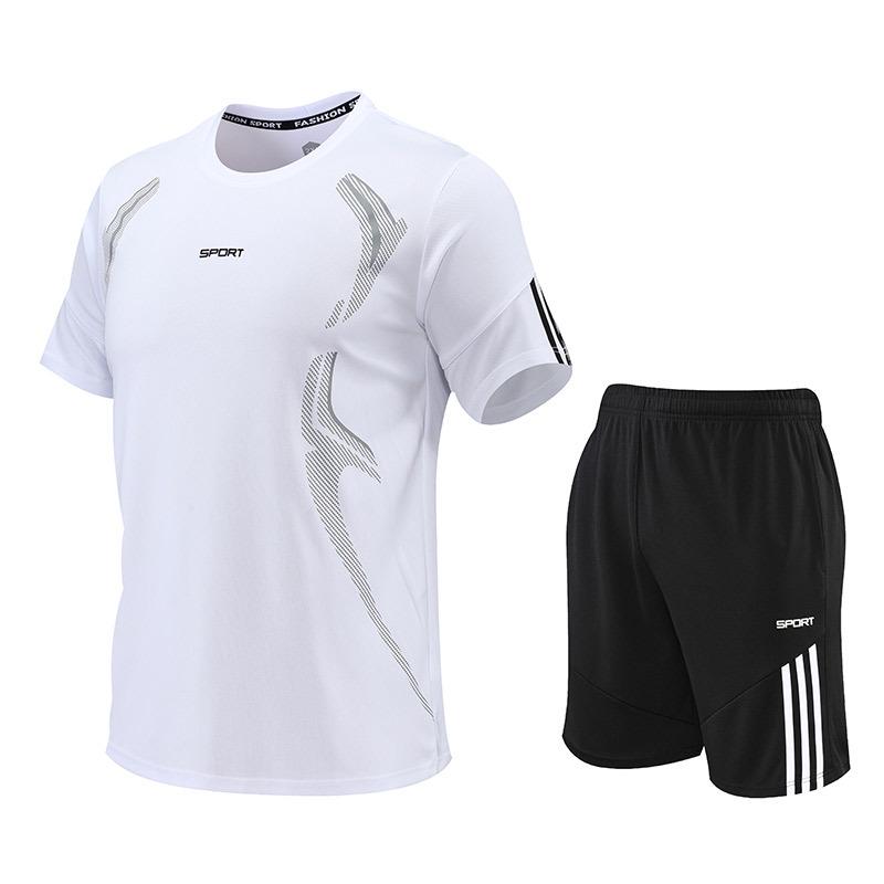 

Мужской быстросохнущий спортивный комплект из ледяного шелка: Летняя футболка для бега, спортзала, баскетбола с короткими рукавами. 3XL белый