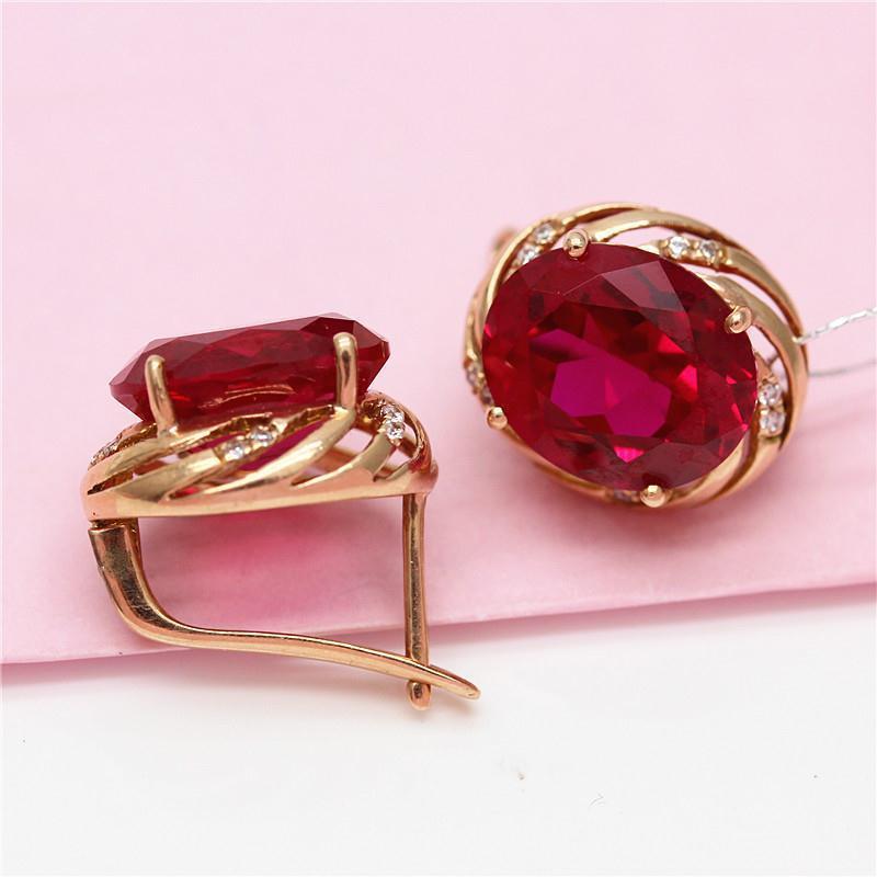 Exquisite Purple Gold Inlaid Egg Surface Redstone Earrings, Simple Korean Version, Personalized Fashion Design Sense, Rose Gold Plated Stud Earrings