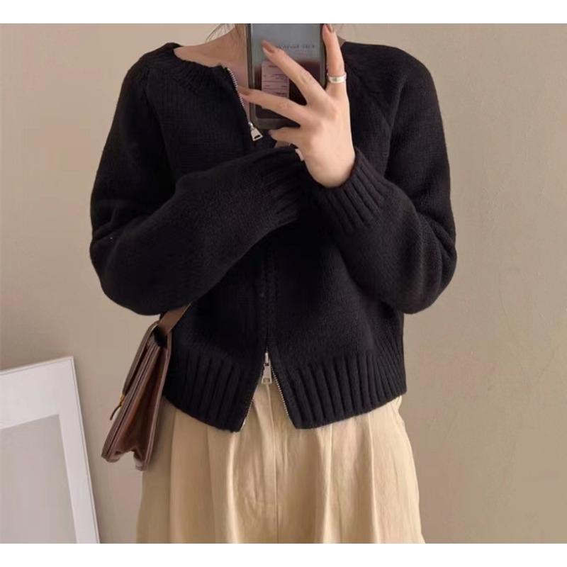 VEZFAA Женская мода Повседневный Осень Зима Однотонный Принт Длинный Рукав О-Образным Вырезом Свитера Size: One Size чёрный