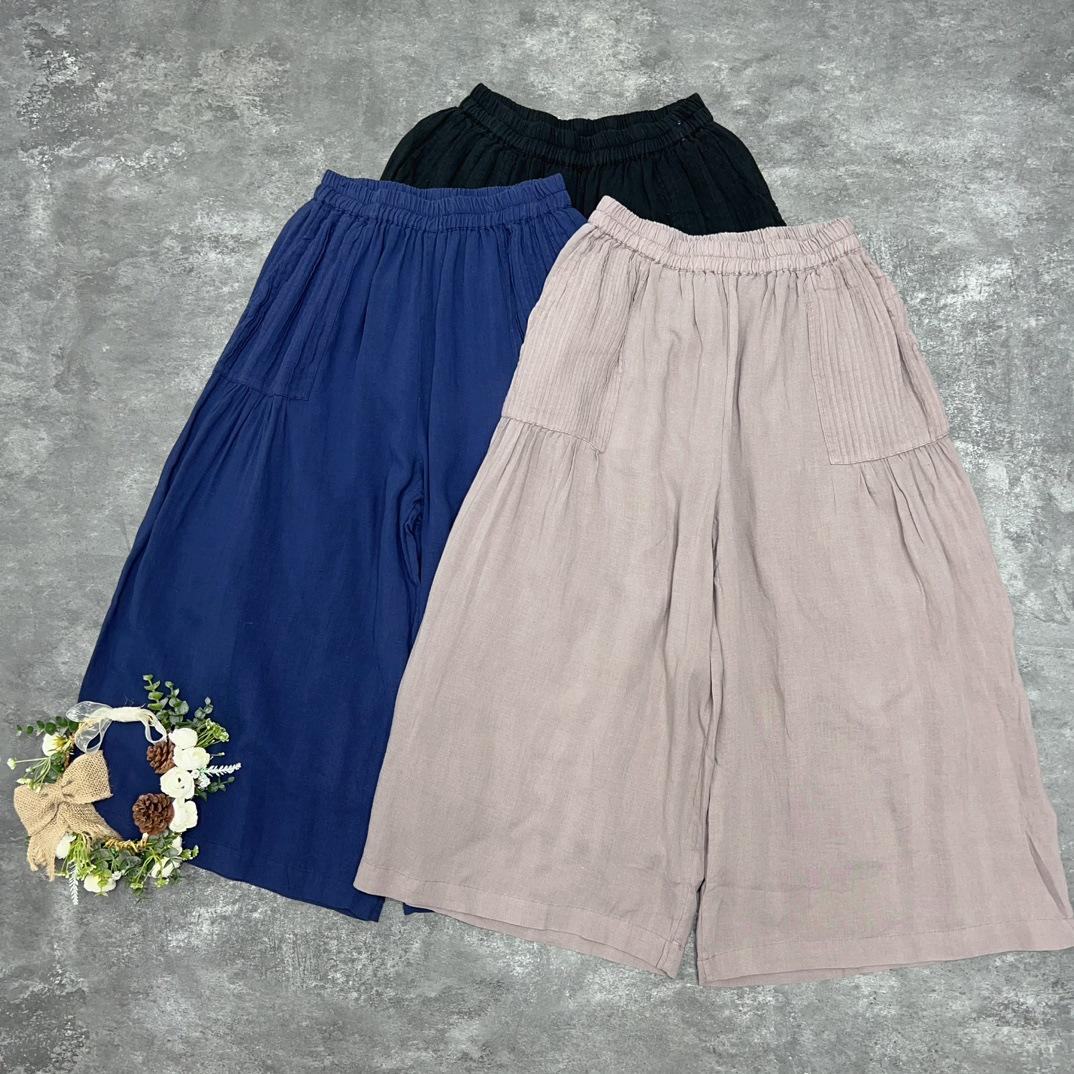 

Johnature Spring Summer Japanese Mori Women Pants Casual Loose Pleated Thin Elastic Wide-leg Pants One Size синий