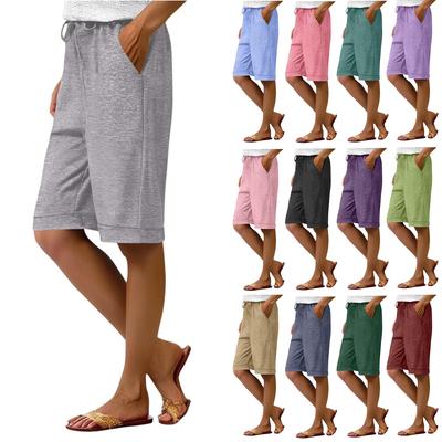 Capri-broek voor dames knielengte hoge taille linnen cropped broek met zakken