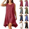 Women Sleeveless Button Front Dress Casual Loose Fit High Low Hem Summer Tunic Dress Lightweight Comfortable Fabric