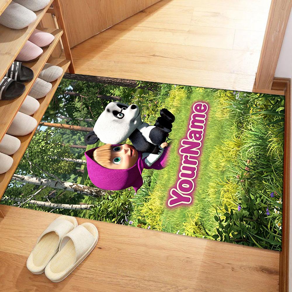 Masha Bear Customize Text Floor Mat Perfect for Outdoor Game Room Entryway Study room Anti-slip Rug Office home decor Spiritual Gift