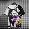 2025 Summer New Men's Cartoon Cute Cat Pattern 3D Printed Short Sleeved Round Neck T-Shirt Casual Quick Drying Neutral Clothing
