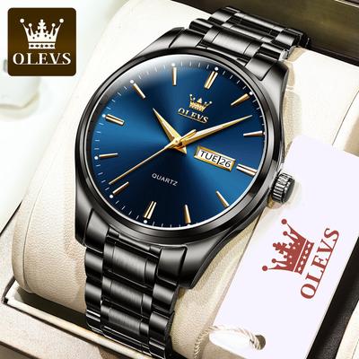 Men's Watch Luxury Classic Stainless Steel Waterproof Luminescent Quartz Watch Business Brand Date Week Display Watch