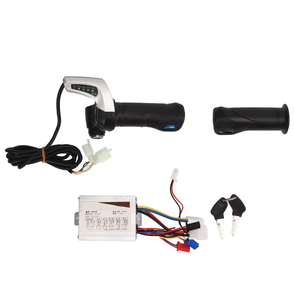 24V 500W Brushed Motor Speed Controller Throttle Twist Grip with Key for Electric Bike Tricycle Motorcycle