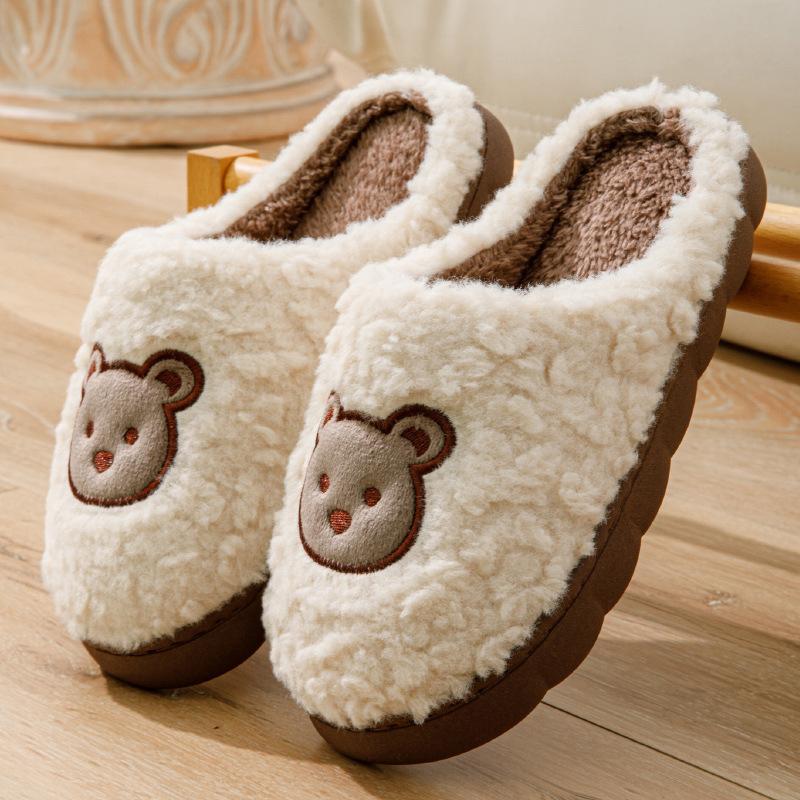 Cotton slippers female couple thickened autumn and winter indoor home home home non-slip warm confinement wool cotton shoes men